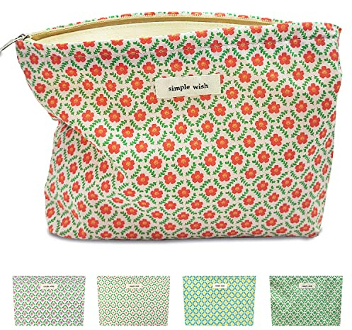 STARDW Aesthetic Floral Makeup Bag Cute Small Cosmetic Bags for Women Girls, Travel Toiletry Bag Large Capacity Zipper Makeup Pouch, Purse Organizer Pouches (Red Floral)