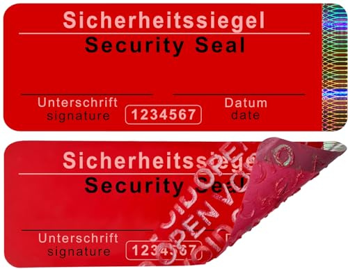 50 Stk - Sicherheits-Siegel mit Seriennummer ohne Rückstände - 70x25mm rot | beschreibbar - Sicherheitssiegel, Sicherheitsetiketten, Siegel-Aufkleber, Klebesiegel, Security Seal Sticker, Void-Etiketten