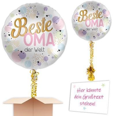 Ballon mit Heliumfüllung Beste Oma der Welt mit Schmuckband u. Gewicht zum verschenken oder versenden an eine andere Lieferadresse - Mit Karte