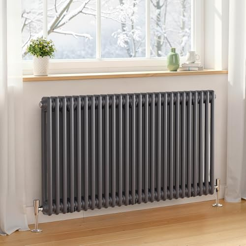 Heilmetz 600x1190mm Radiators Horizontal 2 Column Central Heating Radiator, Traditional Cast Iron Style Radiator Horizontal Designer with Anthracite Double Column