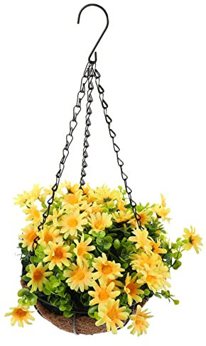 TOPBATHY Hängekorb Kunstblumen Gefälschte Pflanzen Seidenblume Mit Blumentopf Korb Mit Gänseblümchen Kunstblume Mit Korb Wandkorb Mit Künstlichen Blumen Hängekorb Mit Kokosfutter Anlage