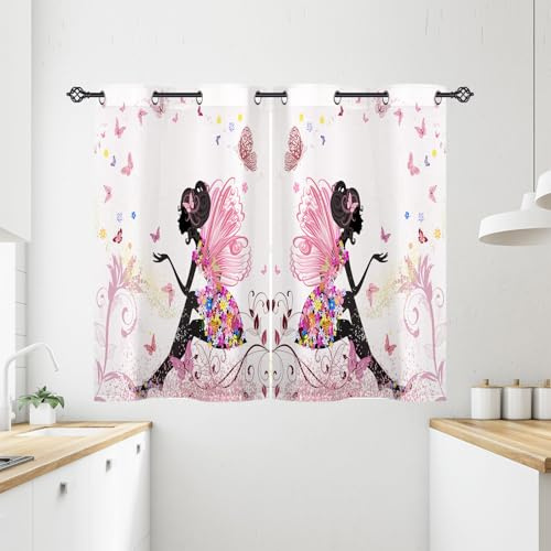 ANHOPE Blume Fee Schmetterling Verdunklungsvorhänge mit Ösen Blickdichte Gardinen Thermo Vorhänge Blackout Curtain Kinder Mädchen Wohnzimmer Schlafzimmer Vorhang 2er Set H 138 x B 71 cm