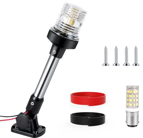 SETYPARY 9 Inches Boat Stern Light Anchor Light LED Marine Waterproof IP67, White Fold Down Navigation Lights for Boats LED for Pontoon, Jon Boat and Bass Boats (12-24V)