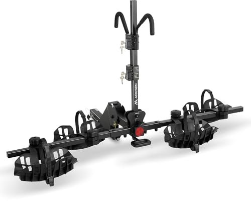 Arksen Enganche para bicicleta eléctrica, plegable, liberación rápida, inclinación inteligente, 2 portabicicletas estilo plataforma con bloqueo de coche para neumáticos gruesos de hasta 5.5 pulgadas