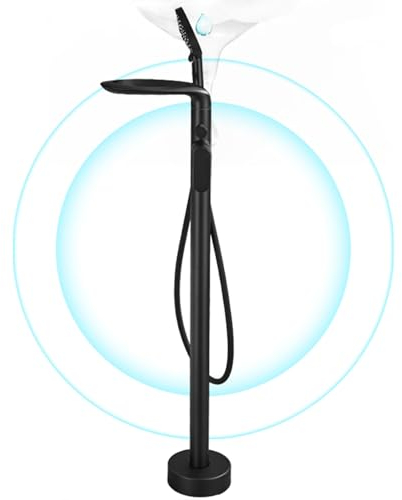 BiaoTeng Armatur Freistehende Badewanne Wasserfall Freistehende Badewannen Armaturen Einhandmischer Messing G1/2-Anschluss Standarmatur Badewanne Freistehend, Schwarz