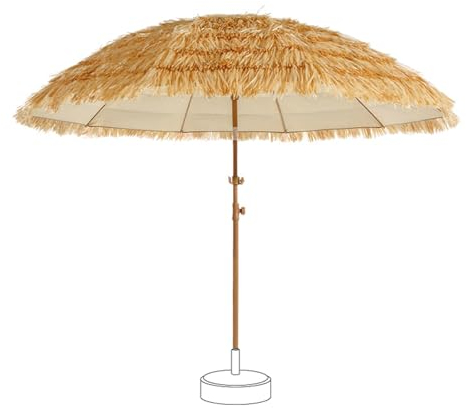 200/240cm Outdoor Strandschirm, Strohschirm im Hawaii-Stil mit Kippbar und Höhenverstellung für Garten, Terrasse, Urlaub(8ft/240cm)