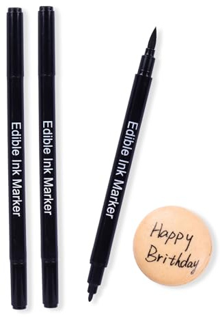 3 Stück Essbar Lebensmittelstift Schwarz 3er Set Mit Zweifacher Spitzenausführung Vegan, Glutenfrei, Fondant Lebensmittelfarbe Schwarz Zum Malen und Schreiben auf Torten & Co.
