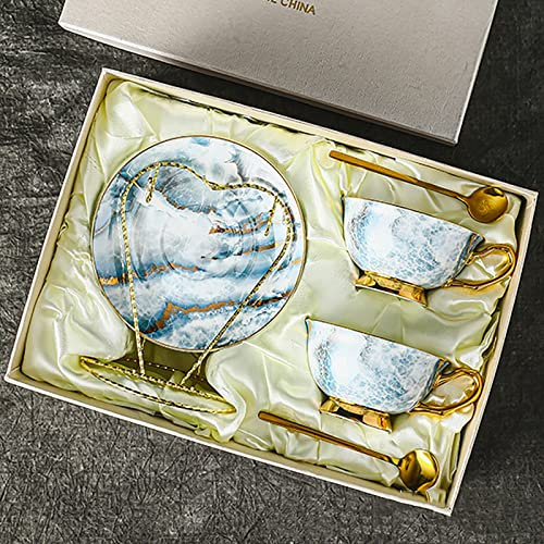 EPOTRDCV Teetassen-Set aus Keramik mit Goldrand, Kaffeetassen und Untertassen aus Bone China, Teeservice aus Porzellan im europäischen Stil, Nachmittagstee-Set, Geschenkv