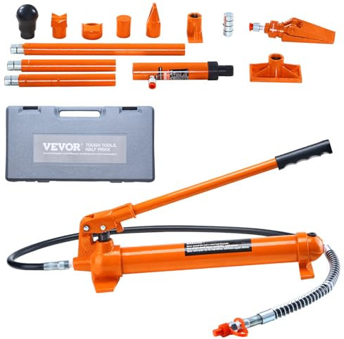 VEVOR Vérin Hydraulique 12 T, Presse Hydraulique Carrosserie Carrossier Portable Course 132 mm, avec Tuyau d'Huile de 1,4 m et Coffret, pour la Réparation de Châssis de Voiture Construction Auto