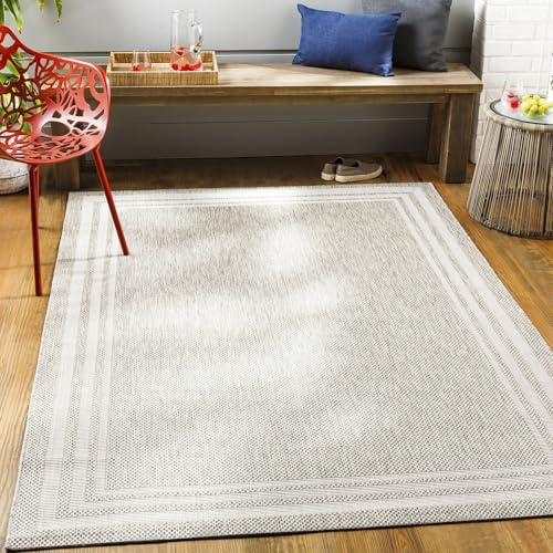 Livabliss Akriti Geometric Indoor Outdoor Carpet 160x230 cm, Large Boho Pattern for Patio, Deck & Garden, UV Resistant Weather & Stain Durable, Easy Care Floor Carpet, Grey Beige Taupe
