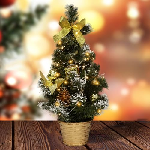 Mini Weihnachtsbaum, 40cm Tannenbaum Klein, Mini Weihnachtsbaum Beleuchtet, Künstlicher Weihnachten, Geschmückter Künstlicher Christbaum mit Beleuchtung Tischdeko, Weihnachtsdeko, Zuhause, Büro (A)