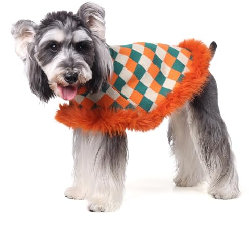 UNIPUP Dog Sweater Cloak, Pearl Cotton Bouclé Yarn Puppy Sweater, Cold Weather Coat Knitwear for Small Dogs, Classic Turtleneck Thick Dog Clothes with Thick Fluff DS-DP03S