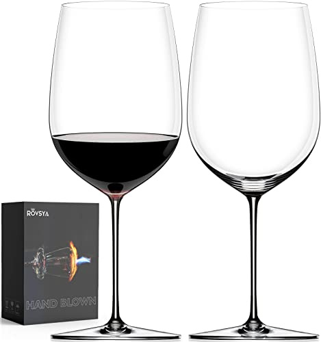 OJA Red Wine Glasses Set of 2, Hand Blown Giant Wine Glass 36.5 oz, Oversized Full Bottle Crystal Glasses, Large Cabernet Sauvignon Light, Clear, Best for tasting, Restaurant, Father's Day