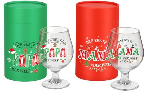 FTUREERA Weihnachtsgeschenke für Mama & Papa Weinglas Set für Eltern mit Gravur Beste Mama & Bester Papa der Welt, Weingläser Weihnachten Geschenk für Mutter Vater
