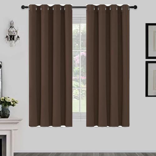 LIJIAO Rideau Occultant 2 Pièces 160 x 80 cm Thermique Isolant Anti Froid Chaleur Rideaux Phonique Rideau Cuisine Moderne Design Moderne à Oeillets pour Salon Chambre, ‎Marron