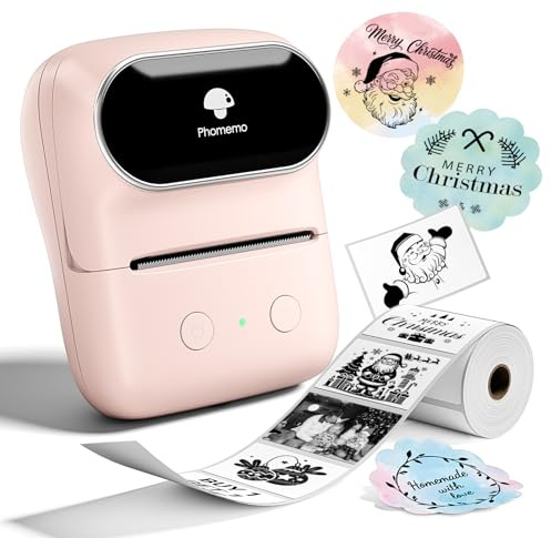 Phomemo M108 Etikettendrucker,Bluetooth Etikettendrucker Selbstklebend Thermo Etikettiergerät,Tragbarer Labeldrucker für Barcode,Einzelhandel,Büro,Kompatibel mit Telefonen und PC-System - Rosa