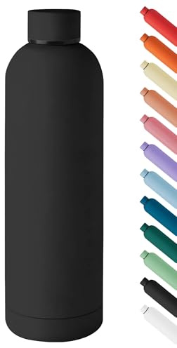 Borraccia Termica Grande 1 Litro Bottiglia Acciaio Inox Inossidabile Doppio Strato 1000 Ml Tappo Antigoccia Doppia Camera Bevande Calde Fredde Termos Sistema Sottovuoto Rivestimento Soft Touch - Nero