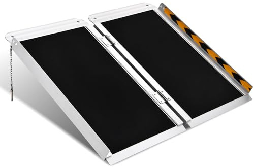 2FT Wheelchair Ramp, Non-Slip Portable Aluminum Ramp for Disabled Single-Fold 800lbs Weight Capacity for Steps Stairs and Thresholds