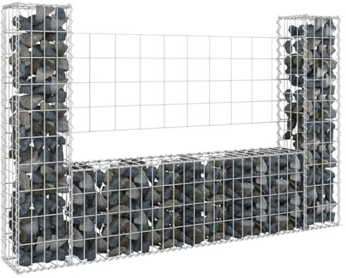 Myheimly Gabionenkorb U-Form mit 8 Säulen Gabione Gabionen Steinkorb Steingabionen Sichtschutz Drahtkorb Wand Mauer Drahtzaun Eisen 140 x 20 x 100 cm