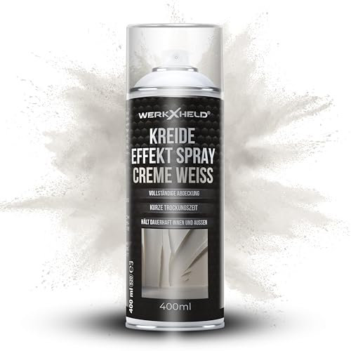 WerkXheld Kreidespray creme 400ml – Mattes Kreidespray für Holz, Metall & Kunststoff | Sprühfarbe wasserfest | Kreidefarbe Spray | Graffiti Spray