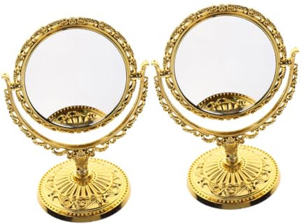 BATHVEVE 2 Stück Ovaler Tisch-schwenkspiegel Aus Glas Und Abs Europäisches Vintage-Design Zweiseitiger Kosmetikspiegel Für Schminktisch Klare Bildwiedergabe Schwenkbares Design Für Einfache