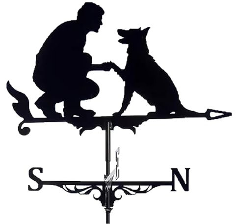 JUYAXIN Girouette en fer avec motifs homme et chien - Convient pour coupole extérieure - Pavillons de grange - Indicateurs de direction du vent