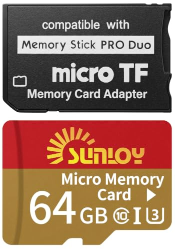 PSP Memory Stick Adapter with 64GB Micro SD Card, Micro SD/SDHC/SDXC to Memory Stick PRO Duo MagicGate Card Compatible with PlayStation Portable, Camera, Handycam, Cell Phone & PSP 1000/2000/3000
