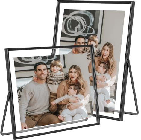 6 Pulgadas Marco de Fotos, 10 x 15 cm Marco en Metal, Marco Flotante de Cristal para Fotos Flor Planta Muestra Retrato Pósteres Certificado, Decoración de Mesa para Galería Salones Oficina (Negro)