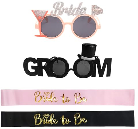 JDNFKG 2 Piezas Gafas De Sol De Fiesta De Novios, Cinturón De Etiqueta De 2 Piezas, Accesorios De Ropa De Boda, Accesorios Para Fotos De Bodas.