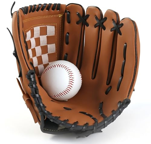 Gant de Baseball pour Enfants/Jeunes/Adultes, Gants de Softball de Sport en Cuir PU Main Gauche (Marron A, 11,5 Pouces)