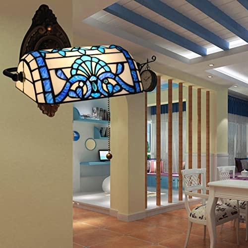 GAUUA Banchiere Lampada Banchiere Lampada da Parete Retro Banchiere Lampadera con Pull Switch Regolabile Ombra in Vetro Colorato, Facile da Installare, Perfetto per Aggiungere alla Camera da Letto