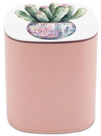 Jubonexis Boîte à bijoux rotative en forme de cactus aquarelle dans un pot à boules disco pour femmes, organisateur de boucles d'oreilles, organisateur de bijoux rotatif pour colliers, bracelets