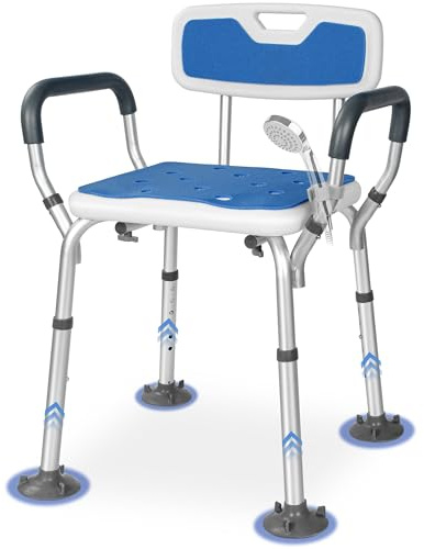 FREEAMG Höjdjusterbara duschstolar, duschstol med armstöd och ryggstöd för äldre, gravida kvinnor, funktionshindrade, verktygsfri montering, max. 136 kg