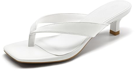 Athlefit Women's Kitten Heels Square Toe Flip Flops Low White Heels 5.5