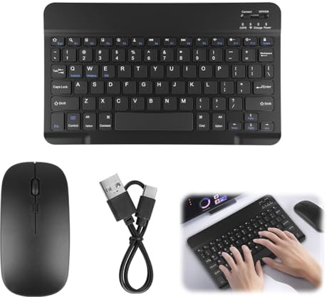 Bluetooth Keyboard and Mouse Set, 10'' Ultra Slim Keyboard with Mouse Combos for iPad/Laptops/Phones, Portable Rechargeable Wireless Bluetooth Tablet Keyboards for IOS, I-Pad, Windows and Android
