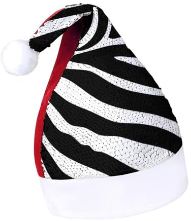 JZemdybill Pailletten-Weihnachtsmütze für Erwachsene, schwarzer Zebra-Hut für verschiedene Feiertagspartys