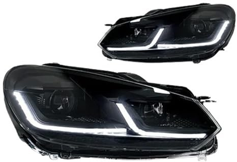 ONETREND Faro Anteriore Per VW Per Golf 6 R20 MK6 2009-2012 Fari Anteriori A LED Luci Diurne Doppio Proiettore Accessori Per Auto Modificati Gruppo Fari Anteriori(Xenon RHD,Black Set)