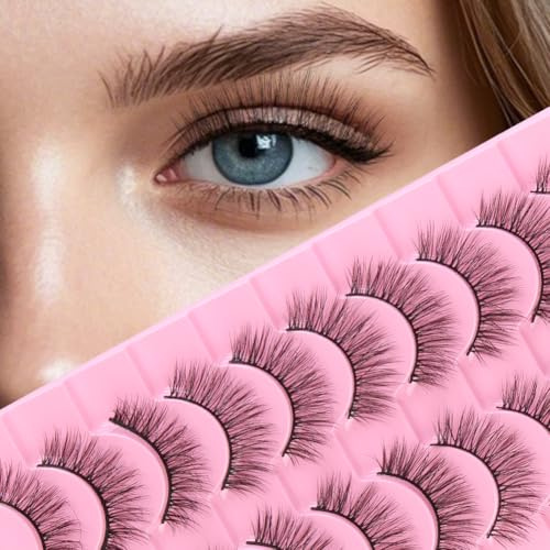 LOPHE 10 Paires de Faux Cils 3D Oeil de Chat, Volume Russe Extrême - Cils Artificiels Réutilisables, Utilisations avec Effet Racines Denses & Pointe Effilée, (SA204)