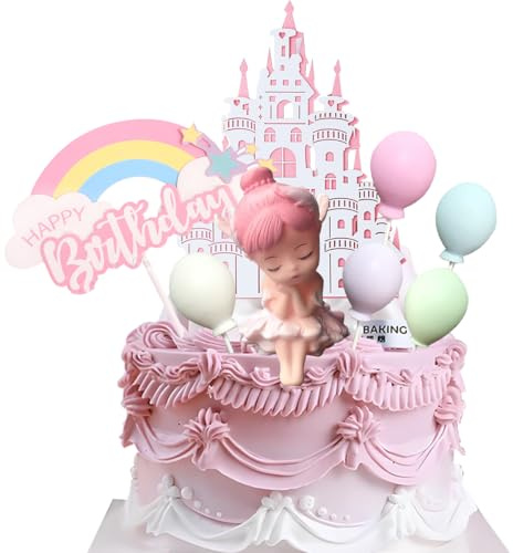 Schloss und Prinzessin für Torte Dekoration Geburtstag Set, Engel, Wolken und Regenbogen,Kleiner Ballon aus Harz Tortendeko Torte Topper für Madchen Babyparty Geburtstagsfeier Party