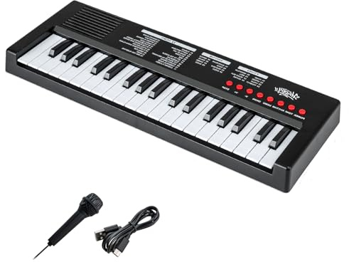 KOMFOTTEU Piano Numérique 37 Touches, 8 Rythmes, 8 Sonorités et 22 Démos, Clavier Électroniques pour Enfant de 3 Ans+, Piano Électronique en ABS avec Microphone (Noir)