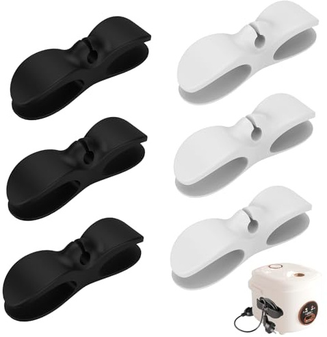 6Pcs Appliance Cord Organiser,Cable Buddy,Cord Organiser for Kitchen Appliances with Self Adhesive Mount, for Pressure Cooker, Mixer, Blender, Coffee Maker and More (White & Black)