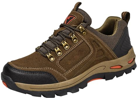 Vandringsskor för män, breda fötter, vandringsskor, halkfria promenadskor, mjuk sula, arbetsskor, bekväma utomhusskor, ventilerande sneakers med skosnören, promenadskor, kaki, 43 EU