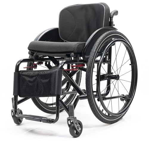 Wheelchairs for Adults Transport Chair， Folding Portable Manual Chair ，Light Weight Aluminum Alloy Frame Self-propelled Wheelchair，,Mobility Aids for Adult(A-Black,Seat Width 38cm)