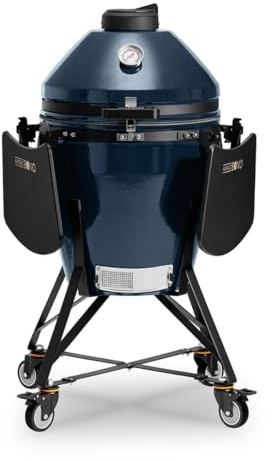 Kamado Bono EVO Media 56 cm Keramikgrill Navy Blue – Großer Kamado Grill Ø46 cm Grillfläche, 3-Ebenen GrillMax System, mit Wagen, Seitentischen & Zubehör
