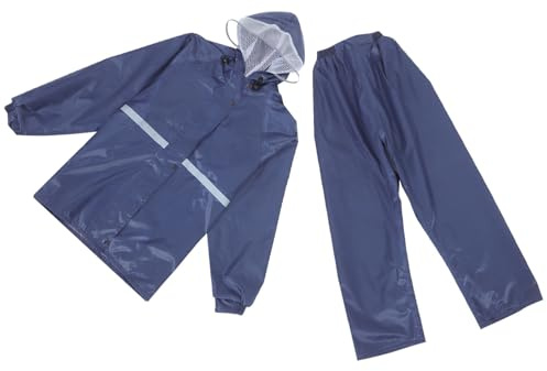 Tuta Antipioggia Moto Riflettente a Due Strati l Blu Navy | Oxford Fodera in Rete, Taglio Diviso, per Adulti, Uso Ciclismo e Guida, Formato 150-158cm