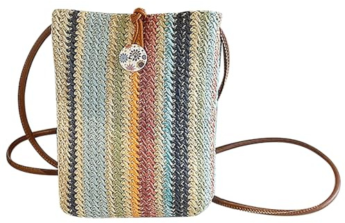 HTTDSLF Bolso Bandolera Pequeña, Bolsa de Hombro de Paja para Mujer, Bolsa de Bandolera de Paja, Estilo Bohemio Bolso de Hombro Paja, Adecuado para Viajes a La Playa, Vacaciones