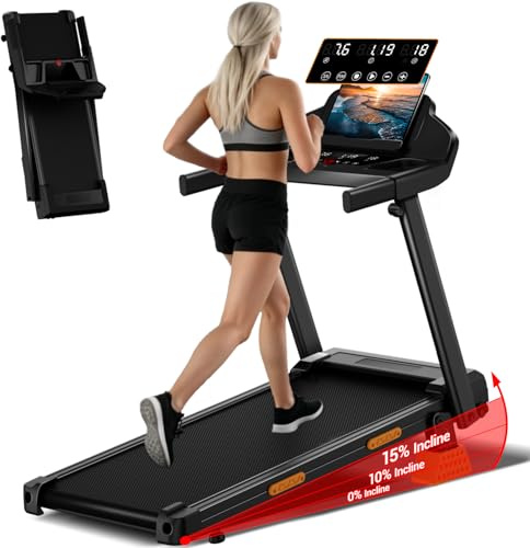LONTEK Laufband für Zuhause Klappbar mit Steigung 15% | Laufbänder 12KM/H,Treadmill for Home mit 3,0-PS-Motor und LED-Anzeige, 136KG