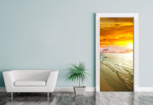 Bilderdepot24 Selbstklebende Türtapete | Sonnenuntergang am Strand I | Maße 90 x 200 cm | einteiliger Türsticker Türfolie Poster | Wanddekoration für die Wohnung | 11502a