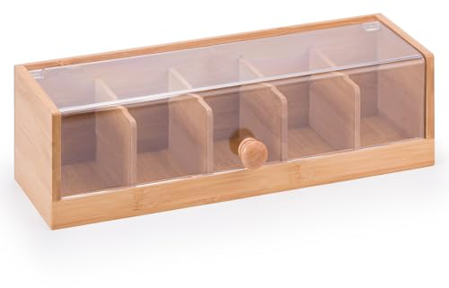 Woodluv Tea Box, Tea Bag Organiser, Tea Box for Tea Bags, Tea Bag Holder, Tea Caddy, 5 Compartment Tea Tidy