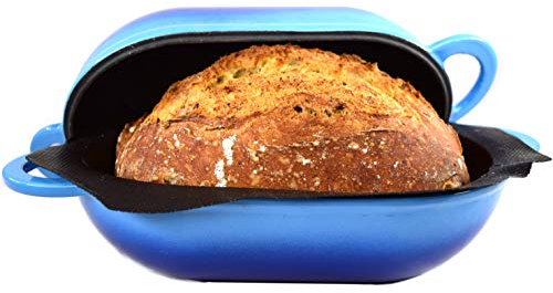LoafNest: Kit de pan artesanal increíblemente fácil. Horno holandés de hierro fundido [degradado azul] y revestimiento de silicona antiadherente perforado.